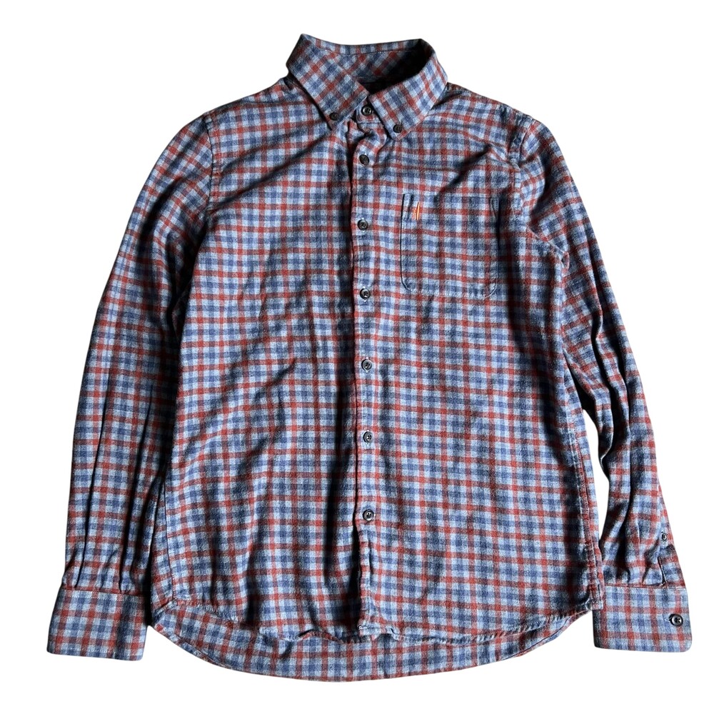 Johnnie-O Button-Up Boys 14 Gray Plaid Flannel Shirt Hangin' Out Casual